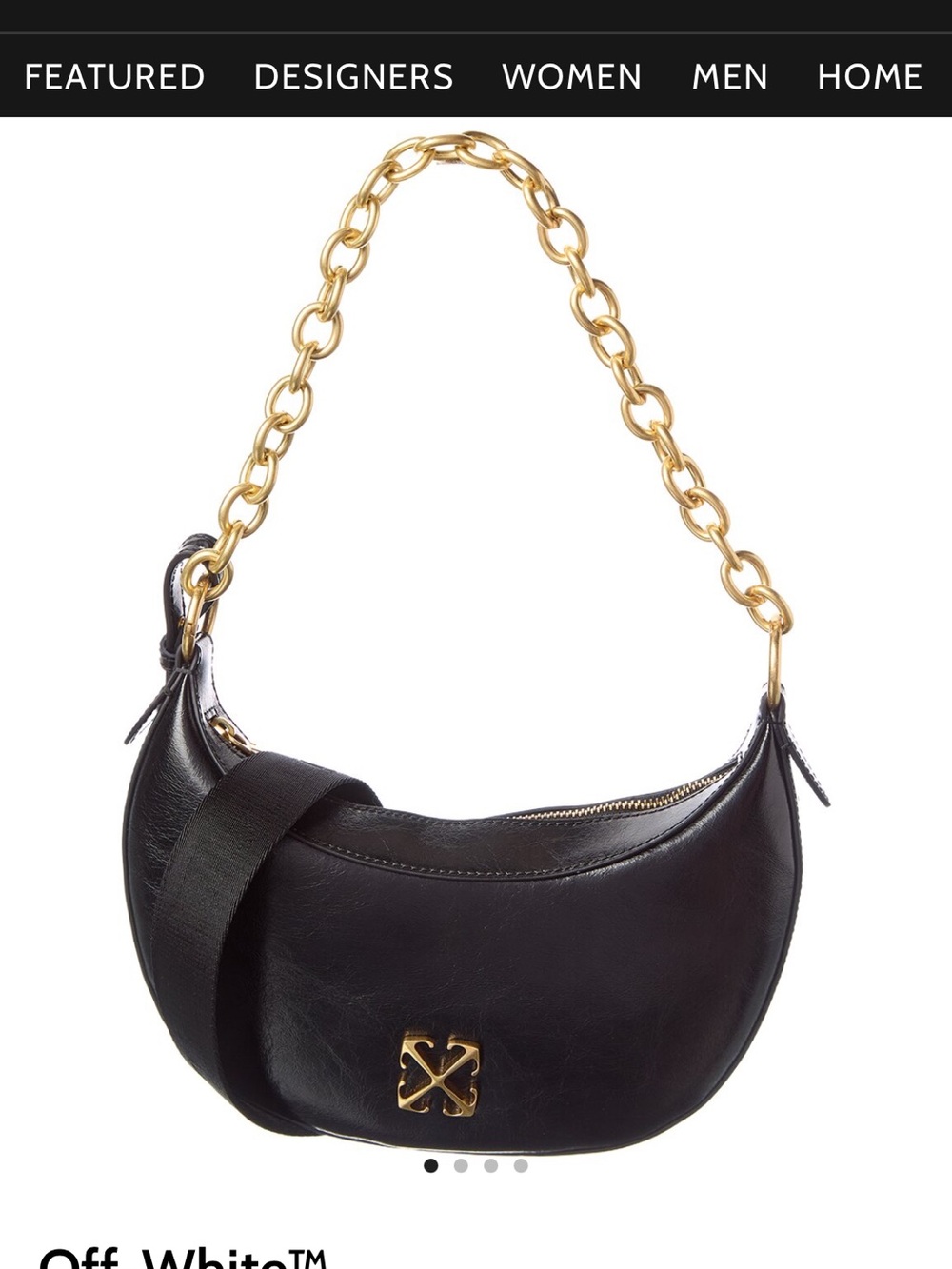 Off-White Black Leather Crescent Shoulder Bag with Gold Chain Strap